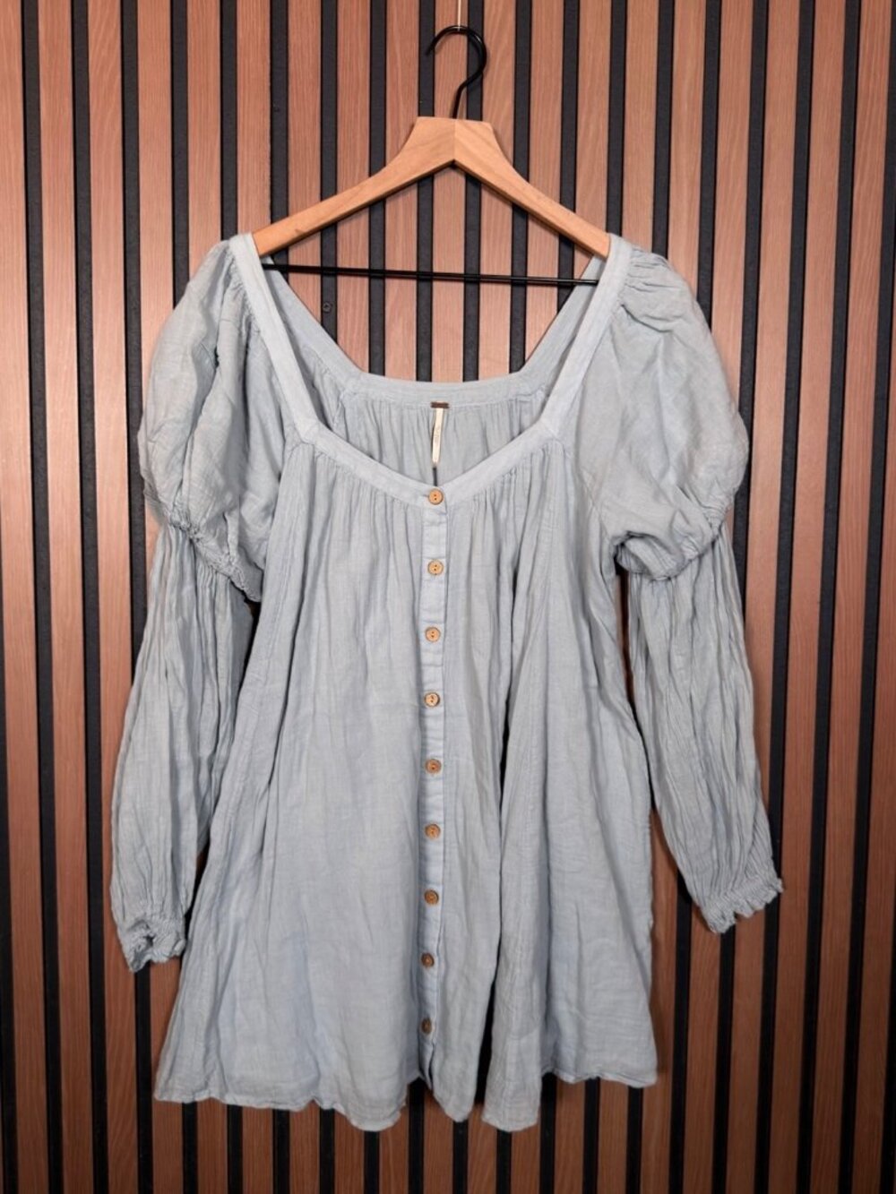 Free People Milkmaid Dress XS Womens Blue Tunic Mini Button Front 100% Cotton